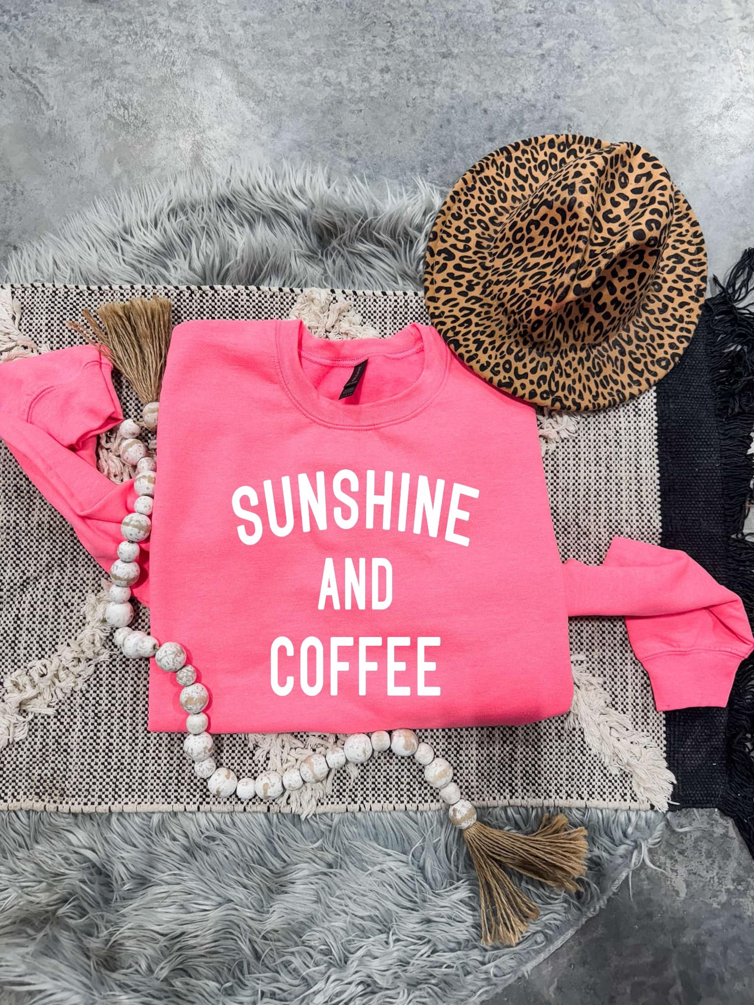 White Sunshine & Coffee Hot Pink Sweatshirt