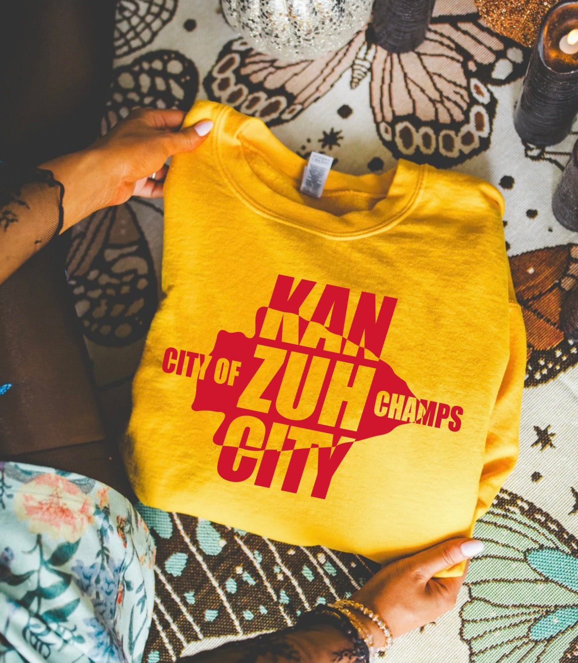 Red Kan Zuh City Champs Arrowhead Gold Sweatshirt