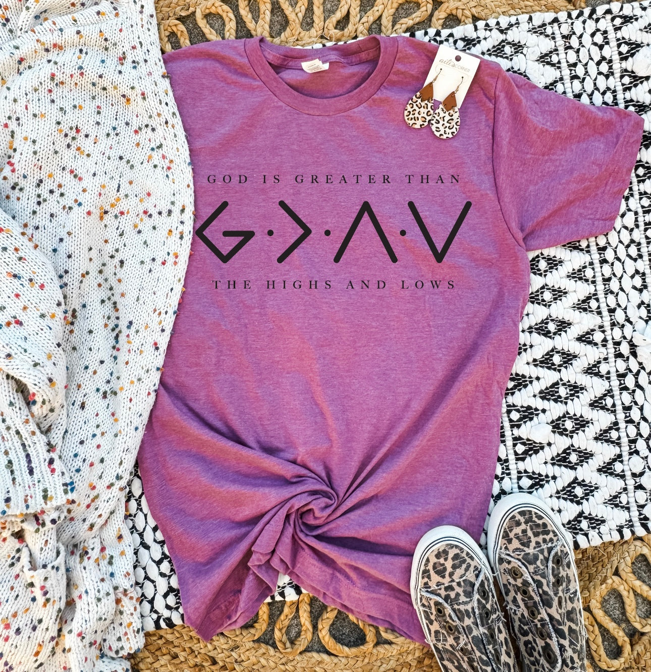 Black Ink God Is Greater Than The Highs & Lows Heather Burgundy Tee