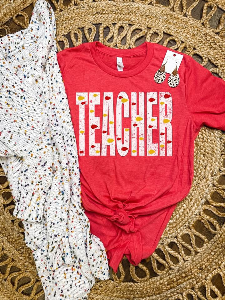 Red & Gold Arrowhead Teacher Heather Red Tee