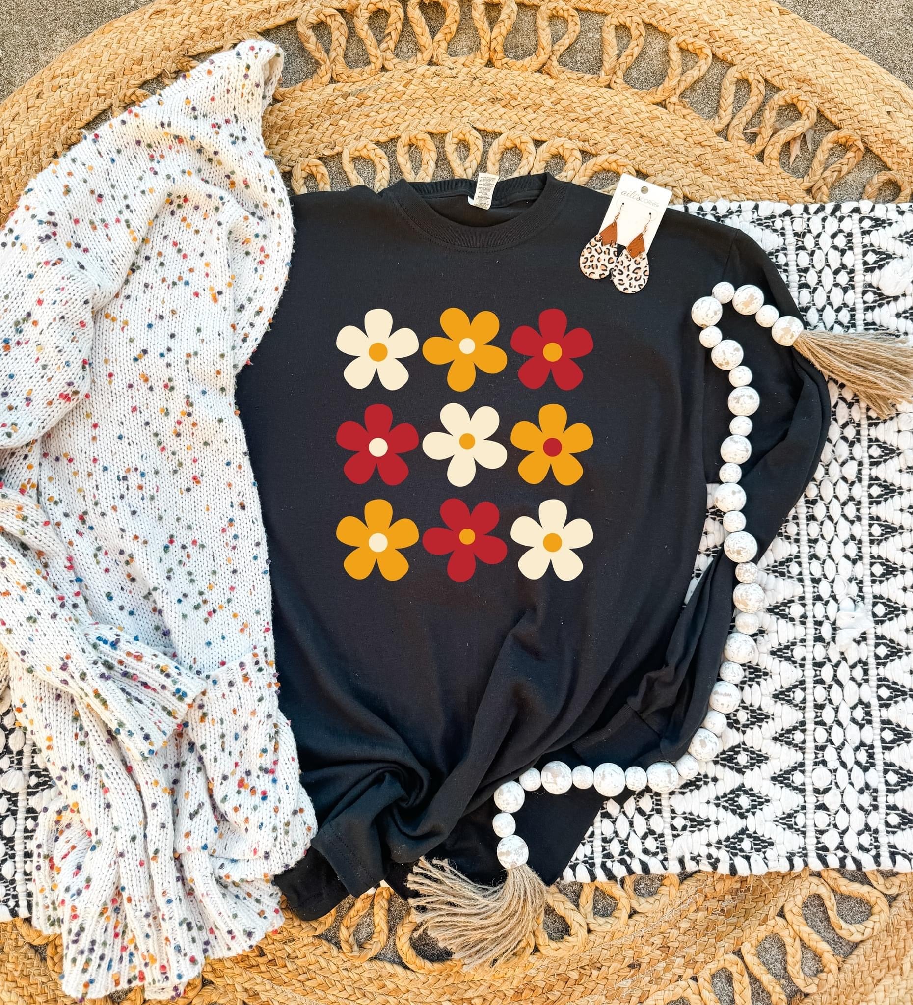 KC Daisies Red Cream Gold Black Sweatshirt