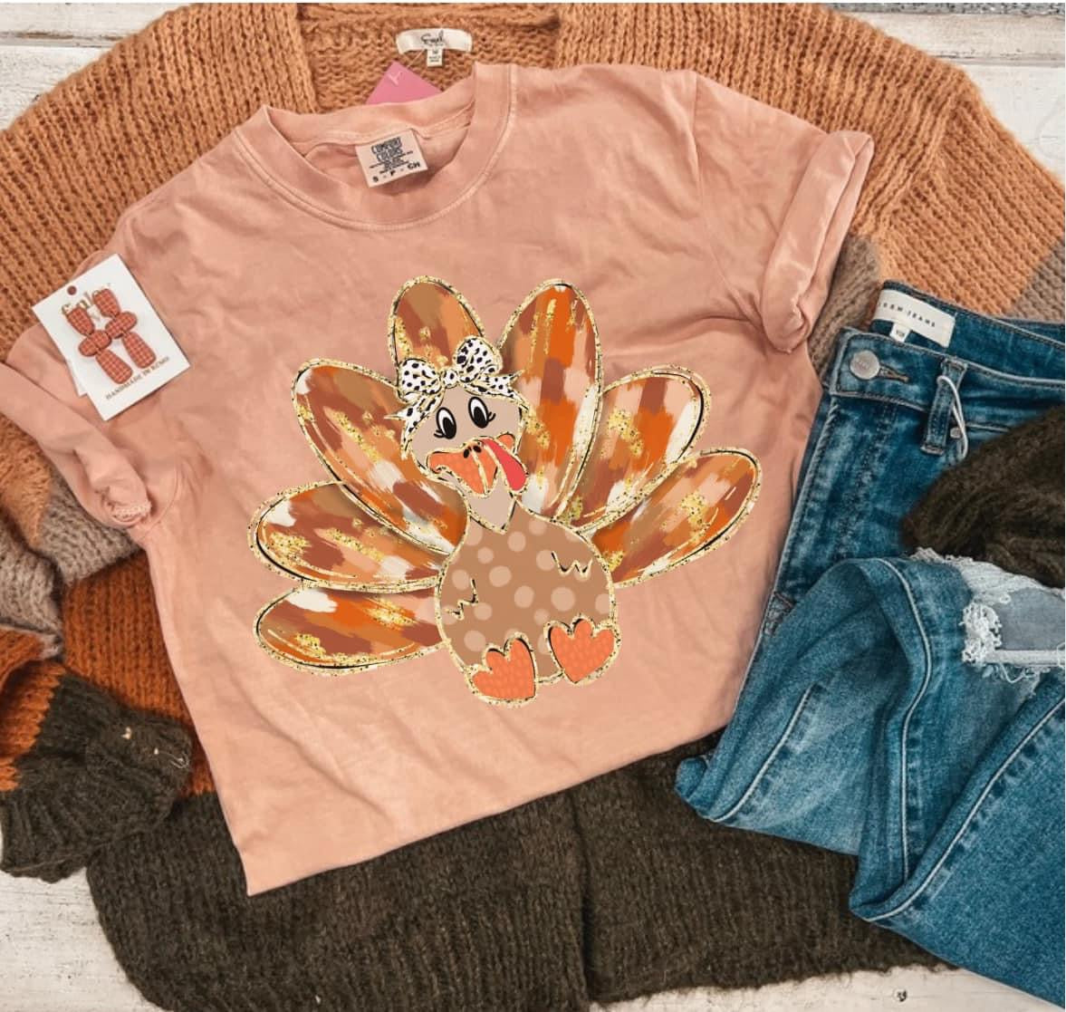 Colorful Turkey Peach Tee