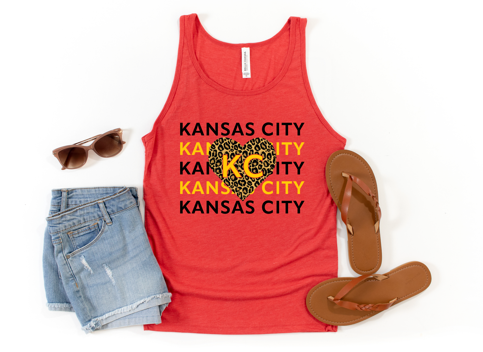 Kansas City Repeat Leopard Heart Red Tank Top