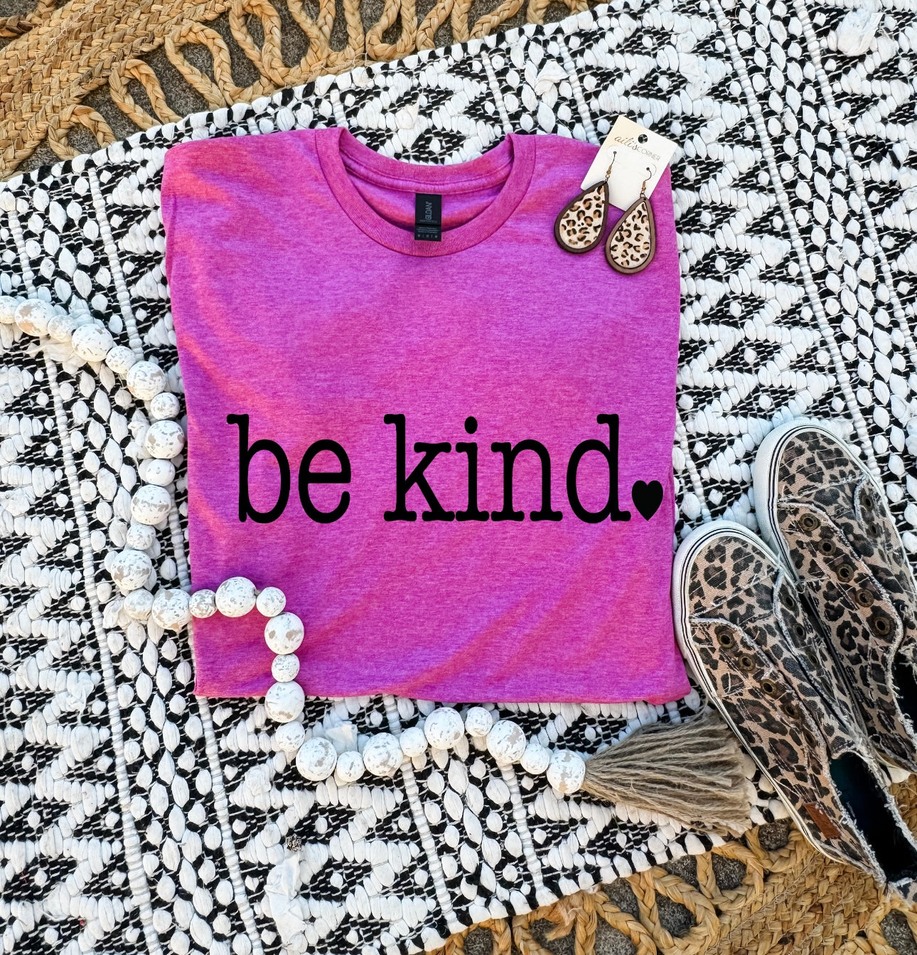 Black Be Kind Heart Heather Berry Tee