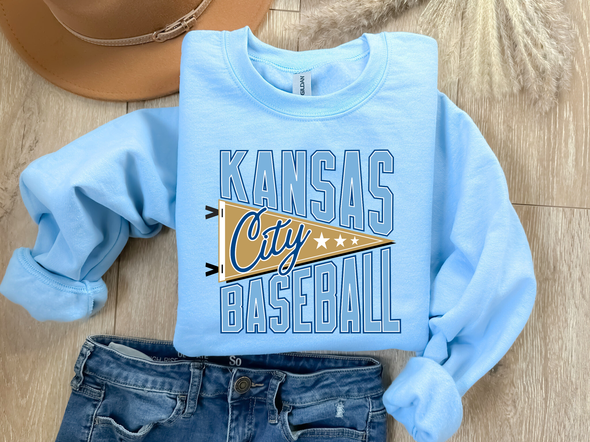 Kansas City Baseball Flag Light Blue Sweatshirt