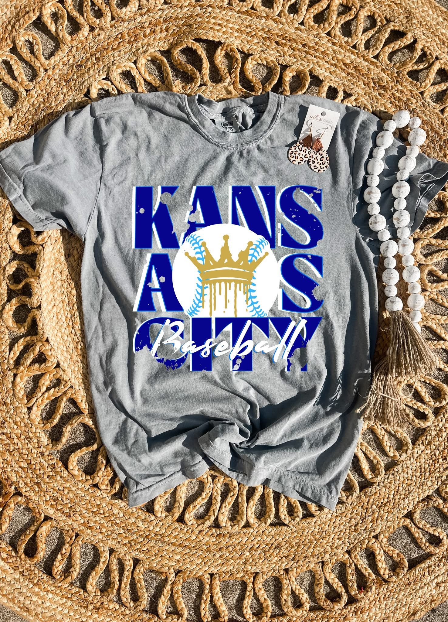 Gold Crown White Baseball Kansas City Grey Tee