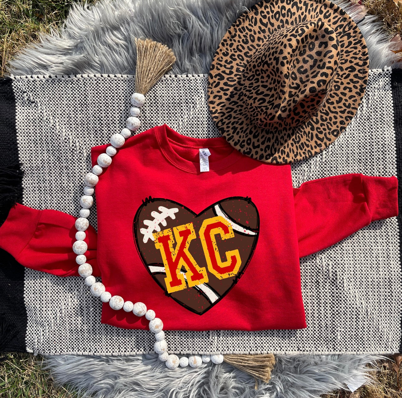 **HALFTIME DEAL** KC Heart Football Red Sweatshirt