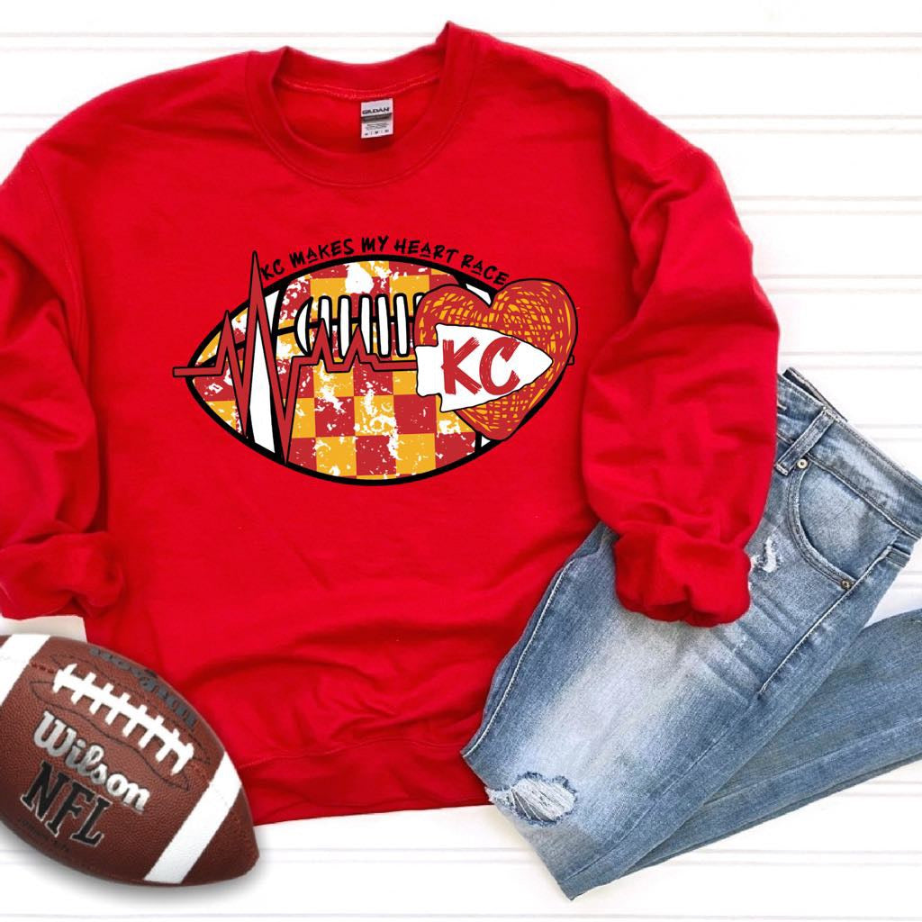 Red & Gold KC Makes My Heart Race Red Sweatshirt