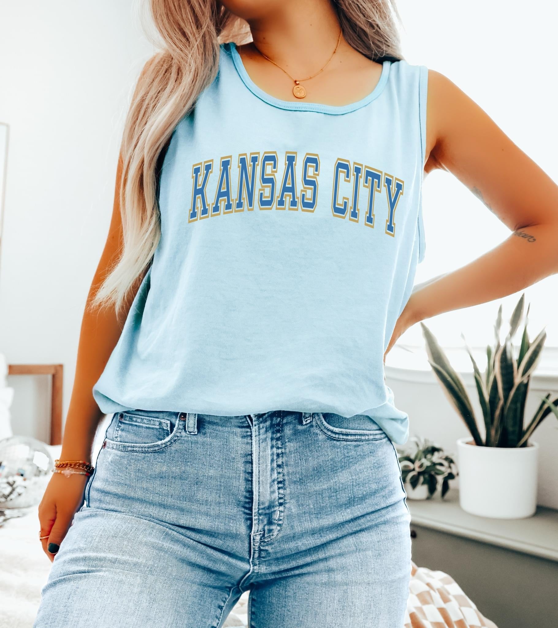 Blue & Gold Kansas City Chambray Tank Top