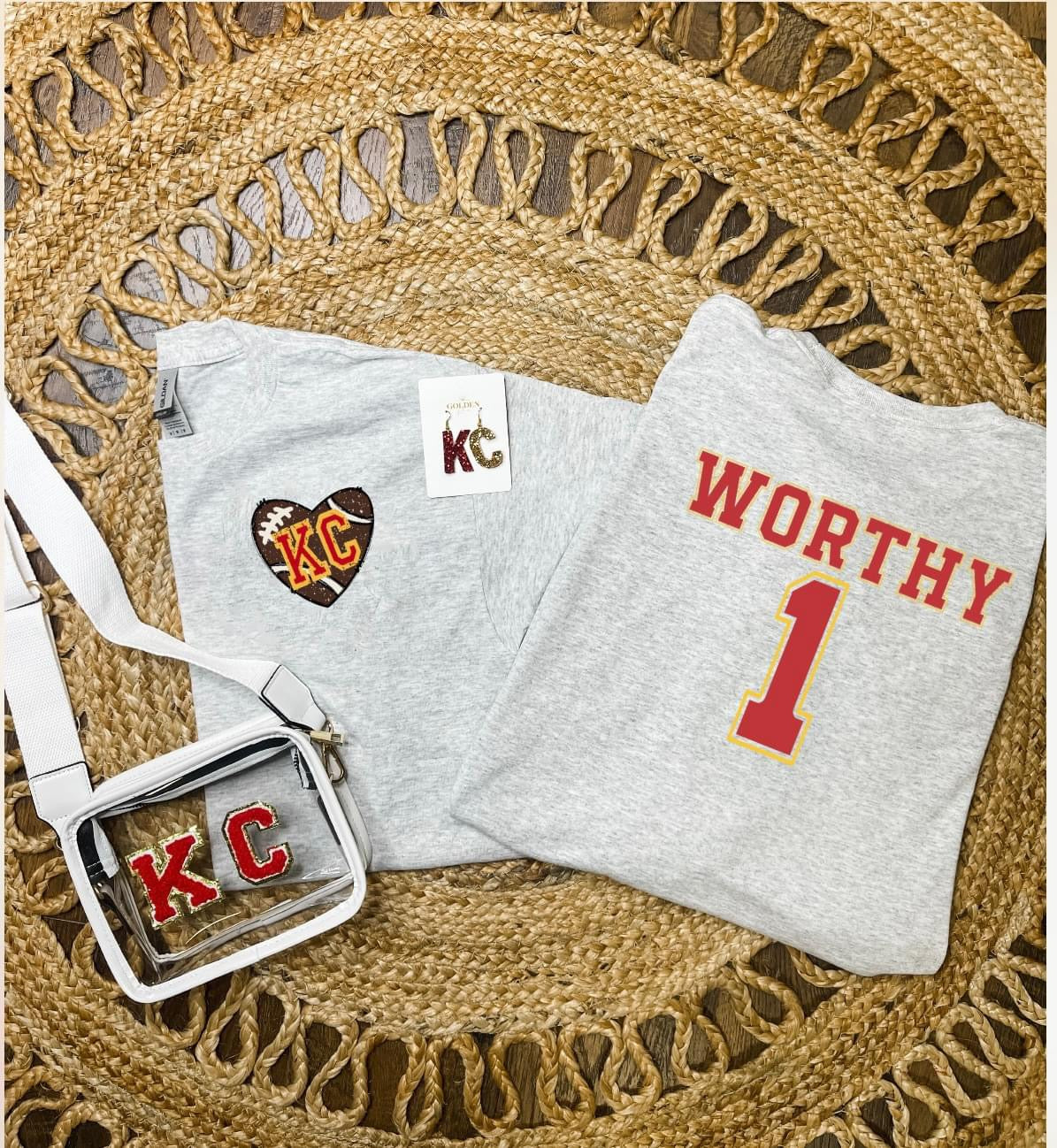 Front + Back KC Heart Football Worthy Ash Tee