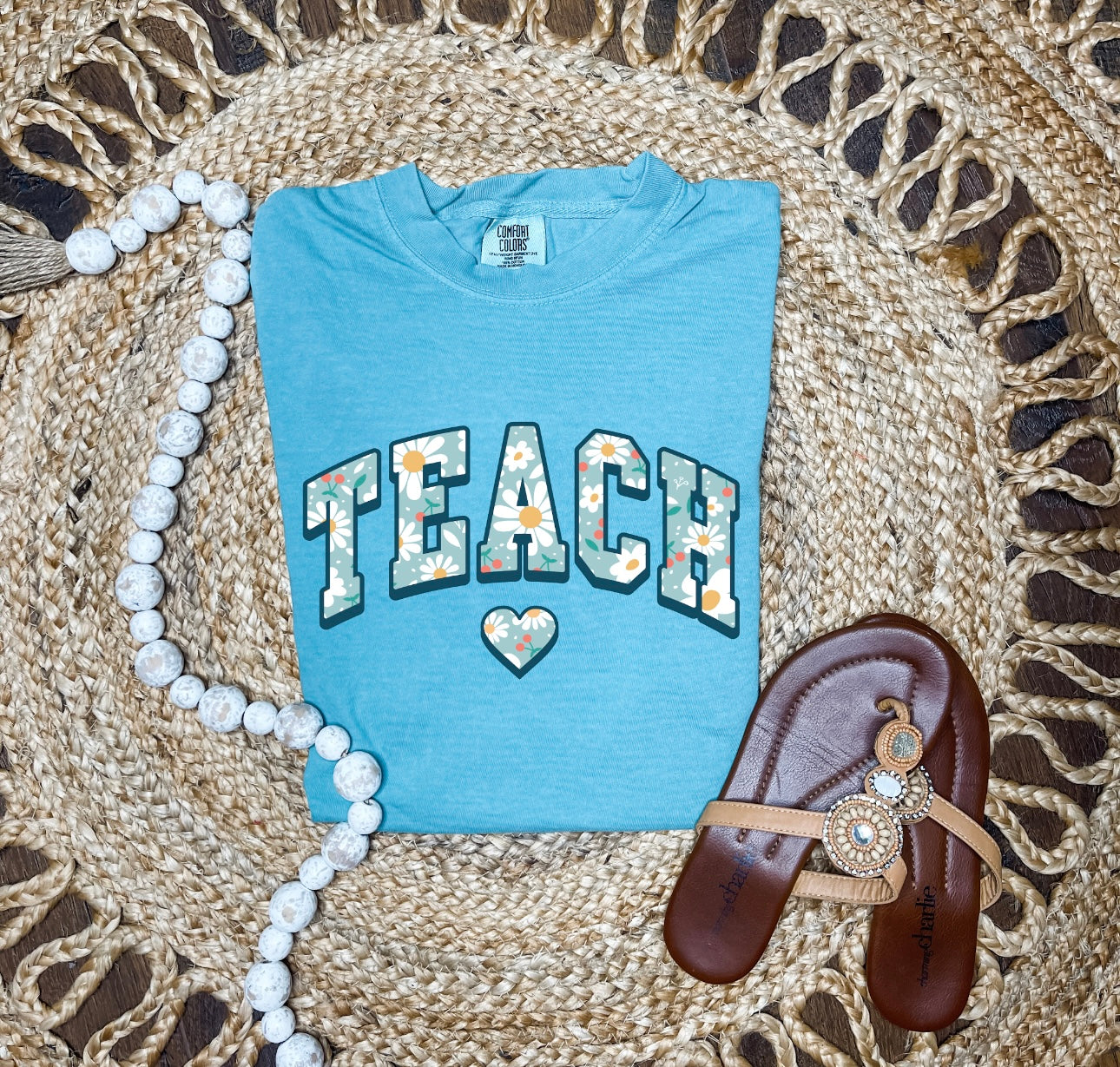 Floral Teach Heart Seafoam Tee