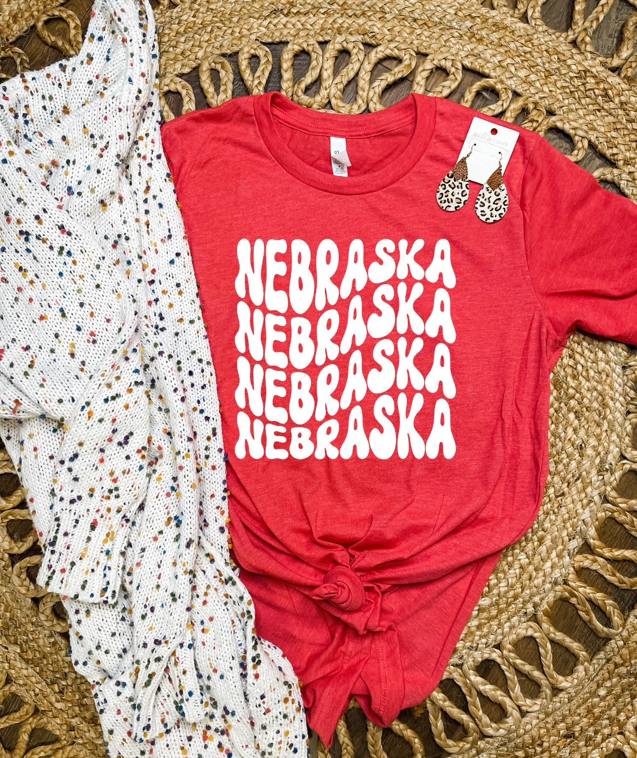 White Nebraska Repeat Heather Red Tee