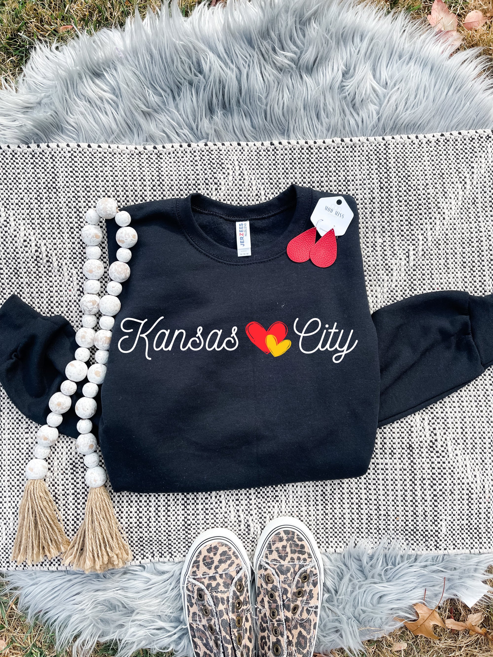 Skinny Script Kansas City Double Hearts Black Sweatshirt