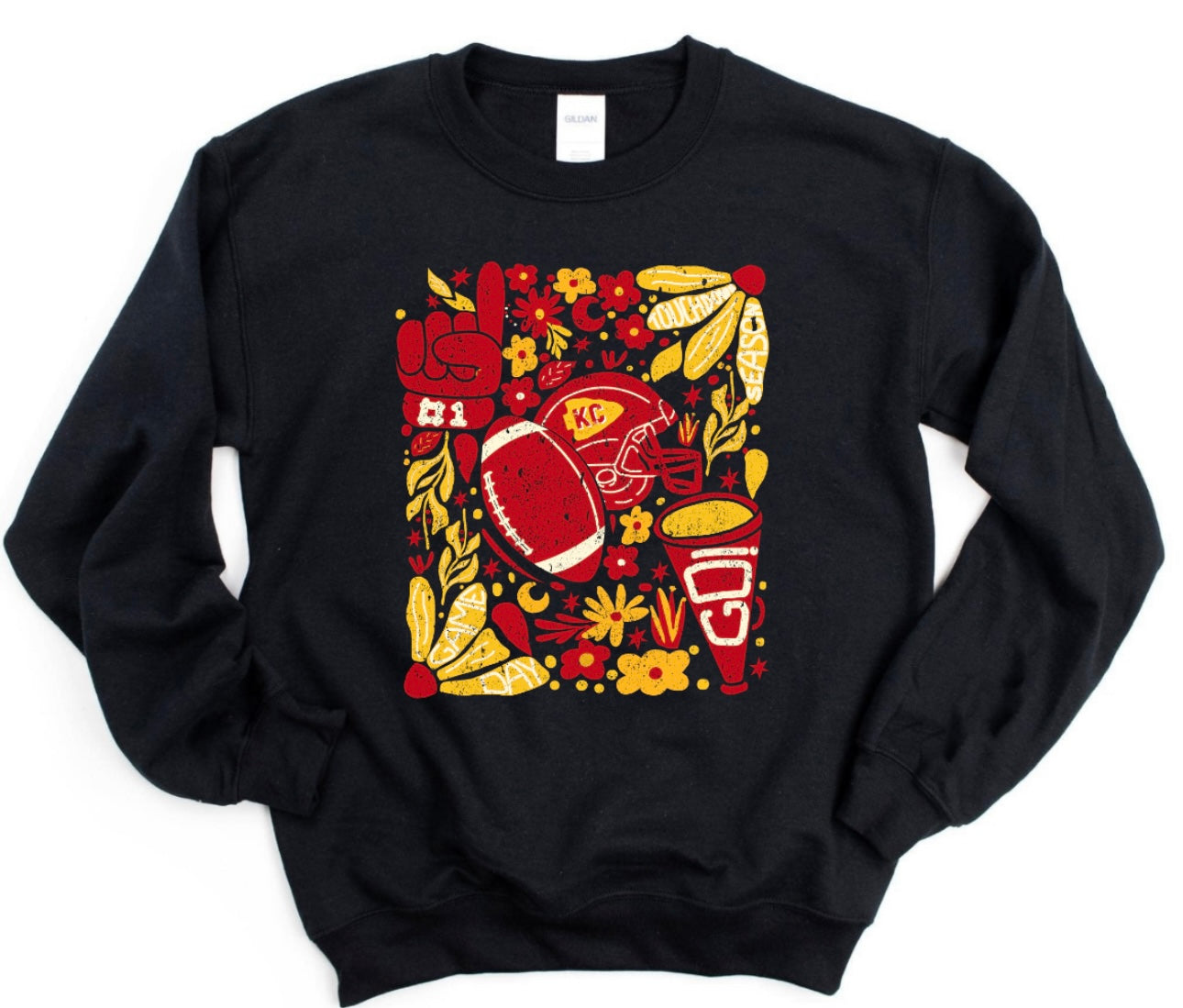 **HALFTIME DEAL** KC Daisy Collage Black Sweatshirt