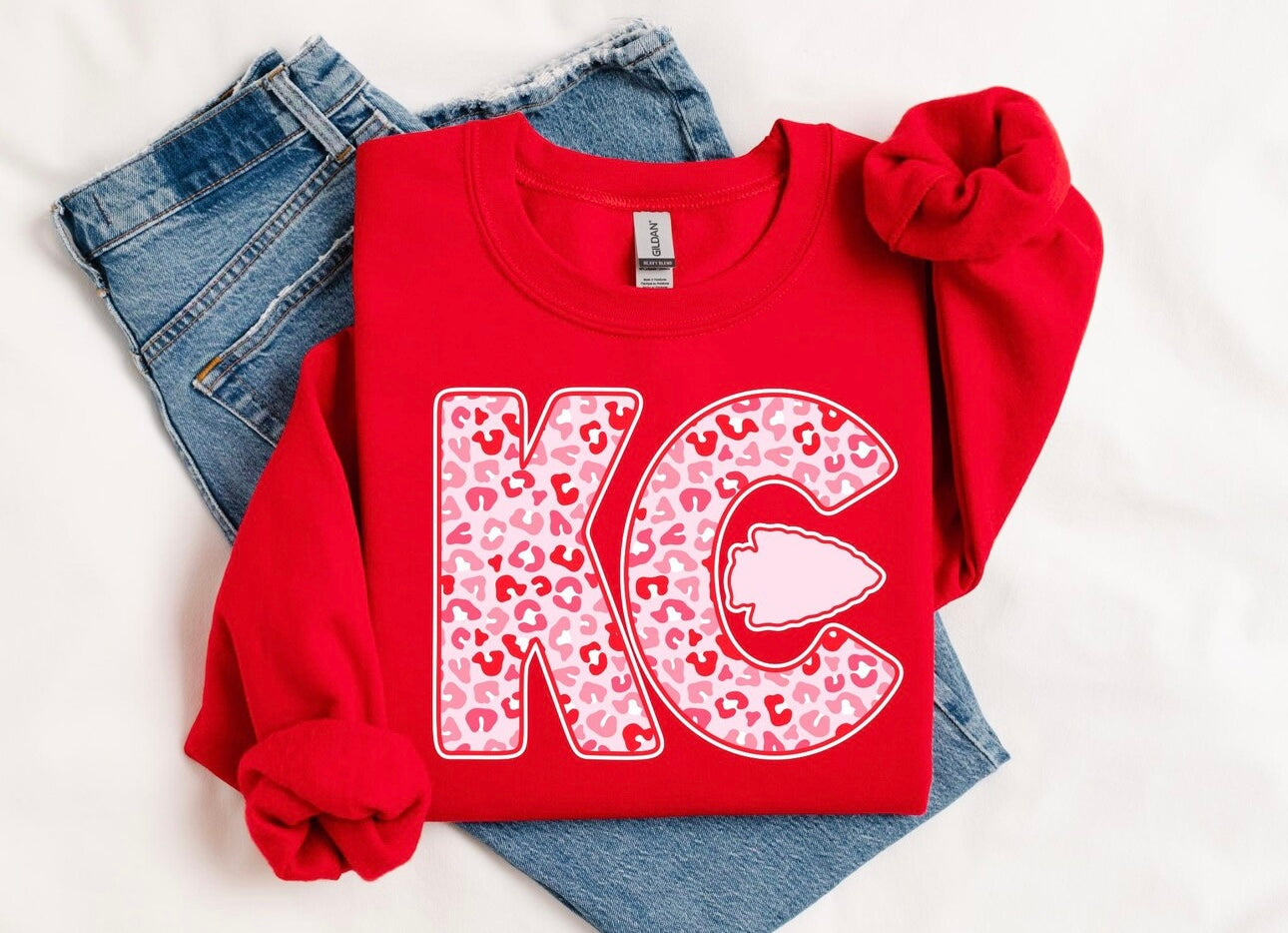 **HALFTIME DEAL** Arrowhead Pink Leopard KC Red Sweatshirt