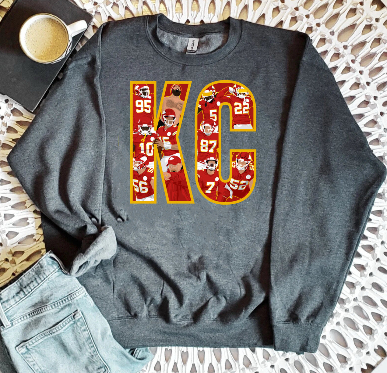 **HALFTIME DEAL** Gold KC Outline KC Players Dark Heather Sweatshirt