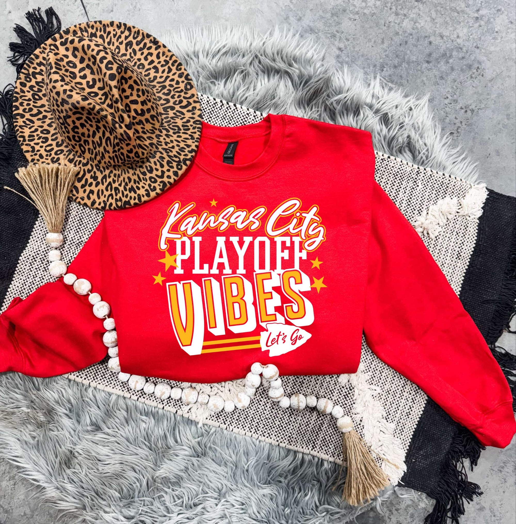 Gold & White Kansas City Playoff Vibes Let’s Go Red Sweatshirt