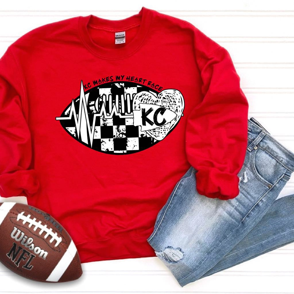 Black & White KC Makes My Heart Race Red Sweatshirt