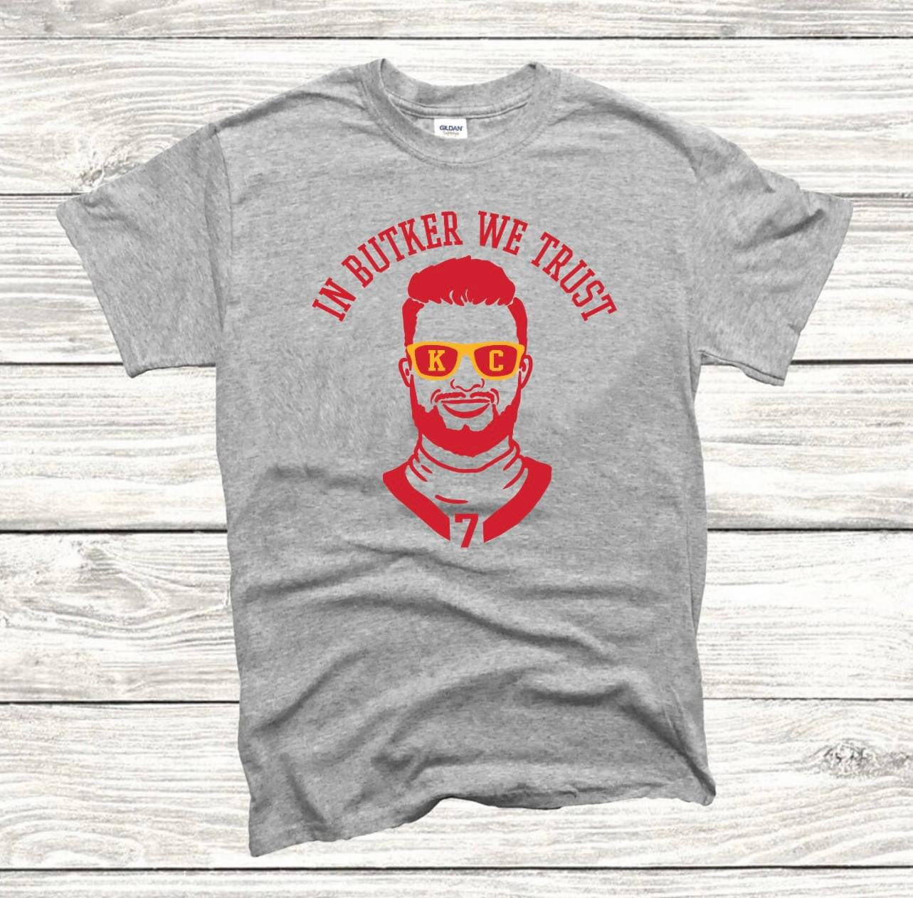 KC Glasses Butker Sports Grey Tee