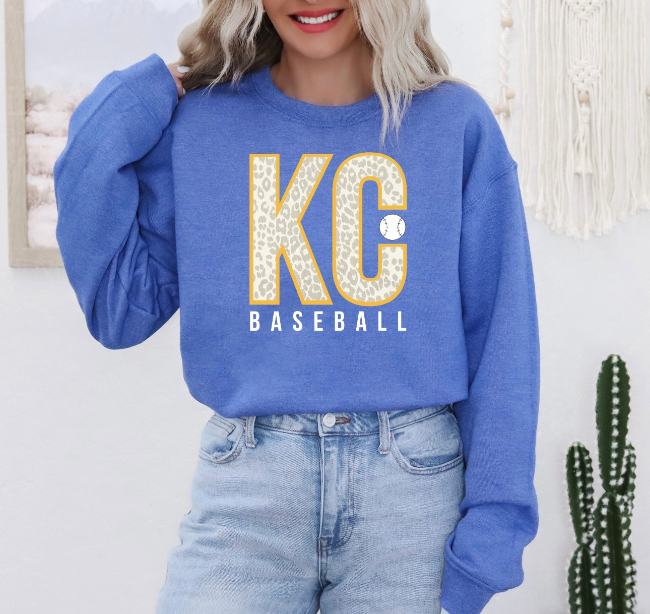 Grey Leopard KC Baseball Heather Blue Sweatshirt