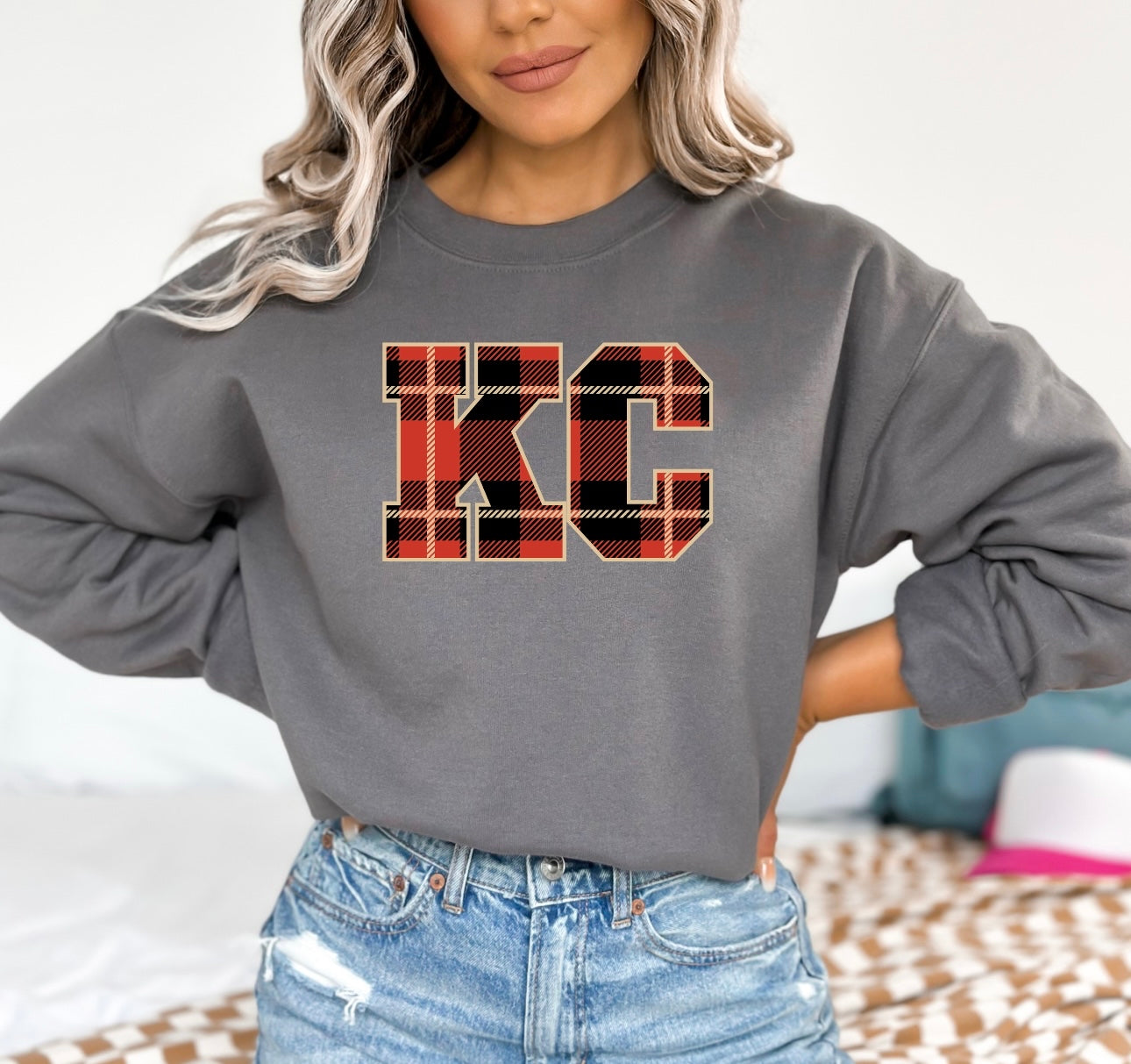 KC Plaid Charcoal Sweatshirt