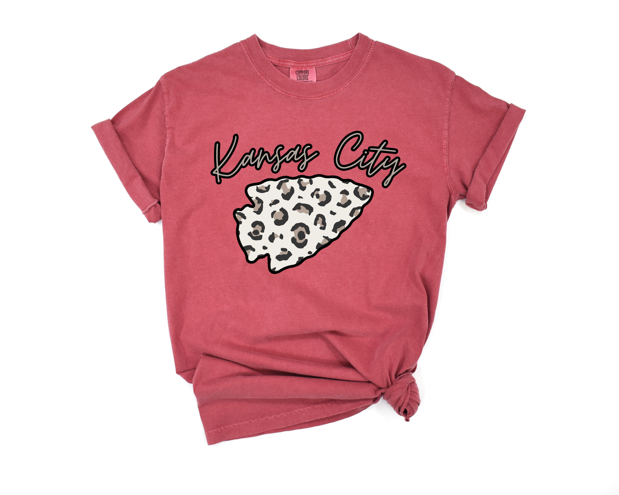 Top Kansas City Script Leopard Arrowhead Crimson Tee