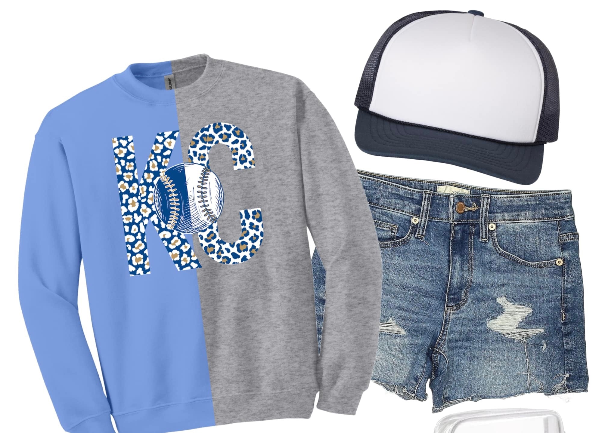 **PREORDER** Blue Leopard KC Baseball Sports Grey/Light Blue Split Sweatshirt