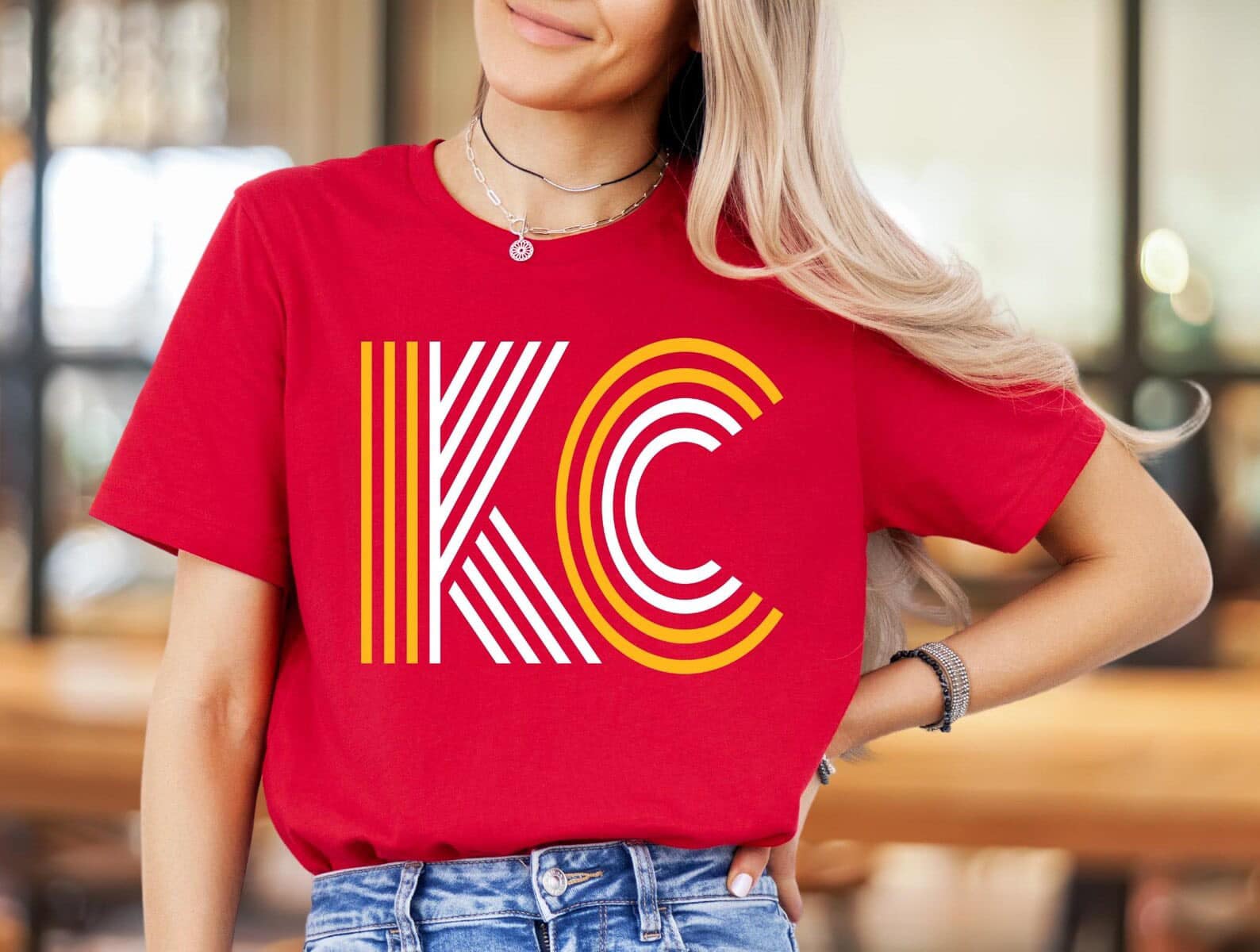 Gold & White Kansas City KC Lines 3 Variations Red Tee