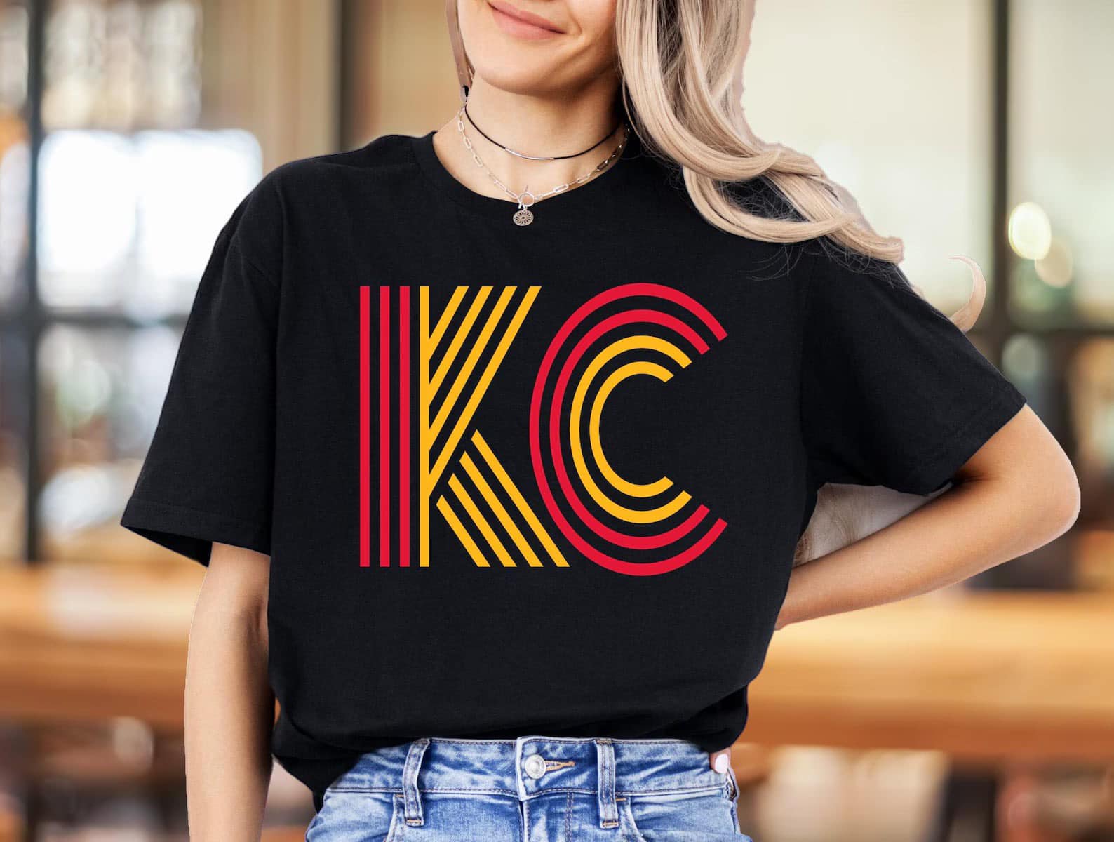 Red & Gold Kansas City KC Lines 3 Variations Black Tee