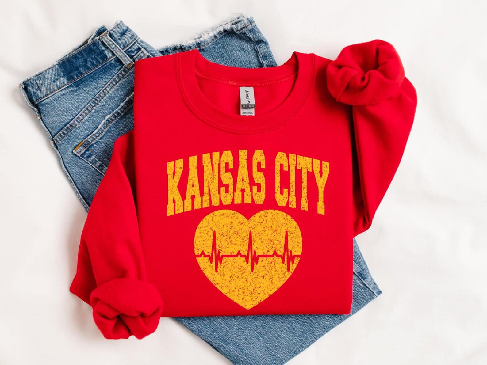 Gold Kansas City Heart Heartbeat Red Sweatshirt