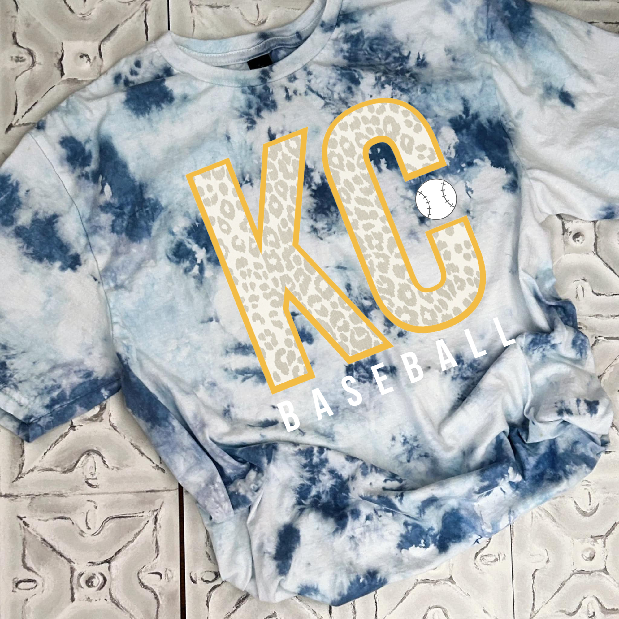 **PREORDER** Blue & White KC Checkered Baseball Blue Tie Dye Tee (Copy)