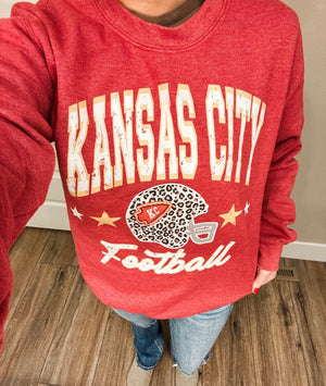 Kansas City Football Stars & Helmet Heather Red Sweatshirt