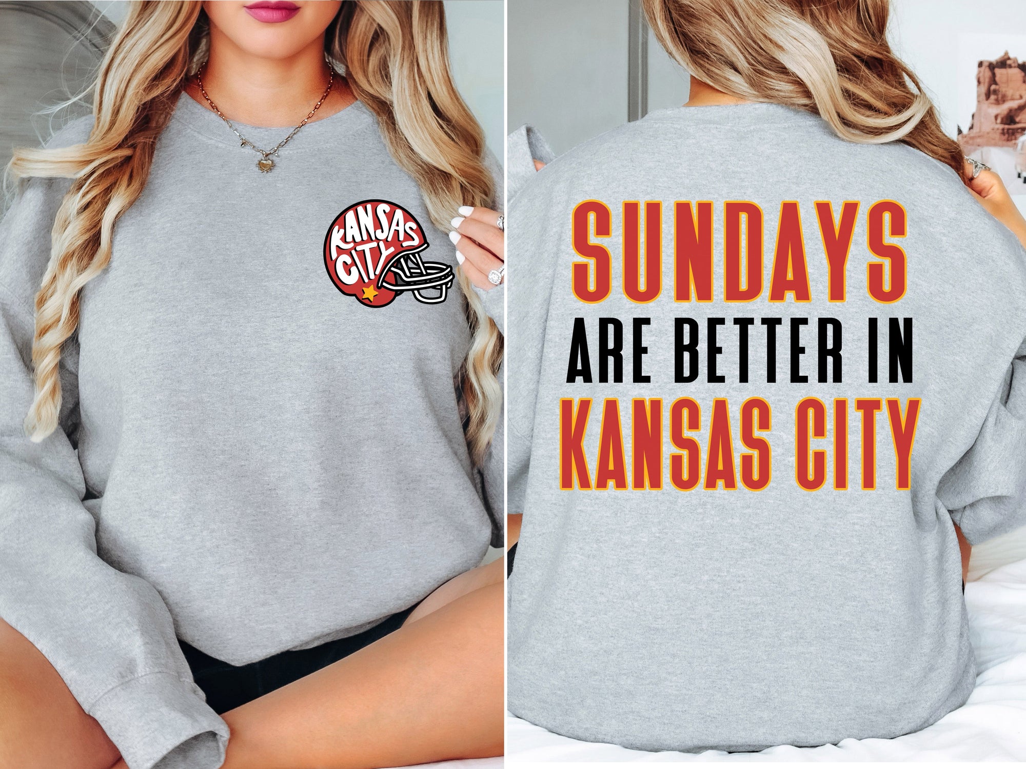 Front + Back Sundays Are Better In Kansas City Sports Grey Sweatshirt