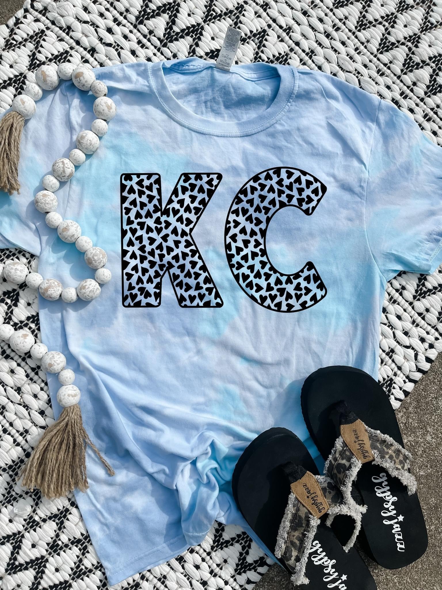 Black KC Hearts Blue Tie Dye Tee