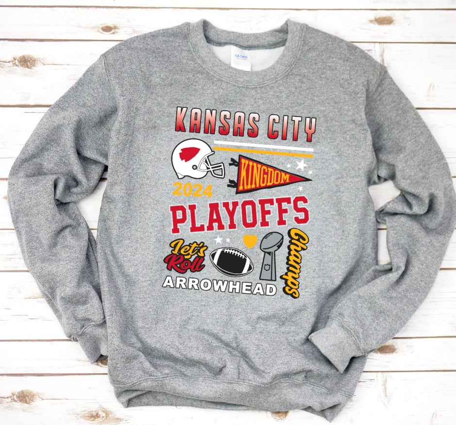 Red Kingdom Playoffs Lets Roll Sports Grey Sweatshirt