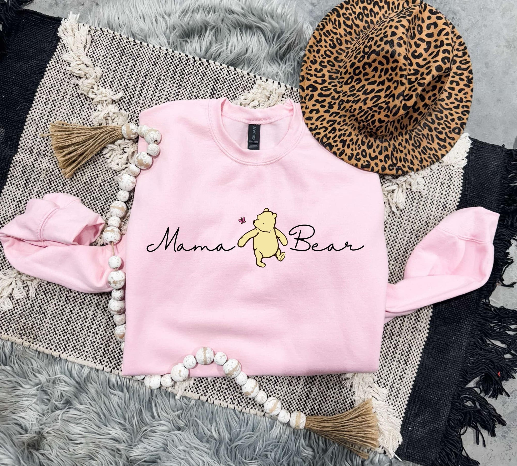 Yellow Bear Mama Bear Script Light Pink Sweatshirt