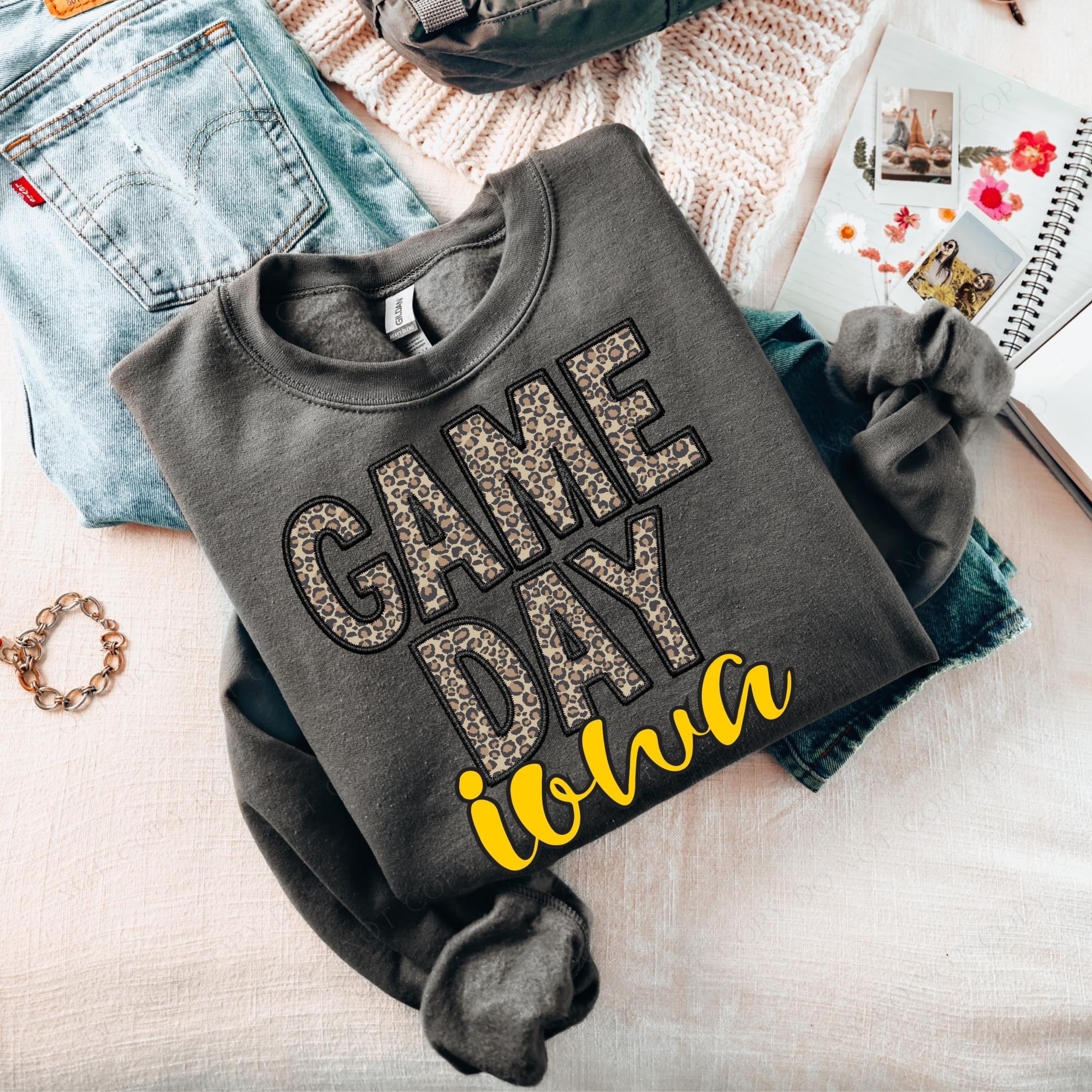 Leopard Game Day Iowa Charcoal Sweatshirt