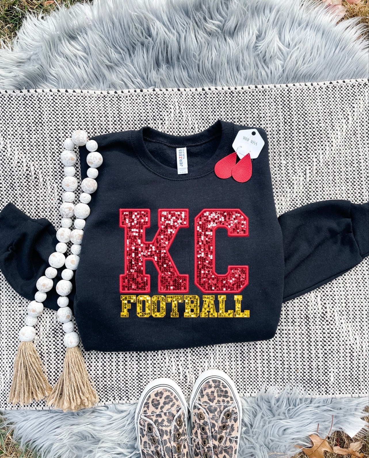 Red & Gold KC Football Black Sweatshirt