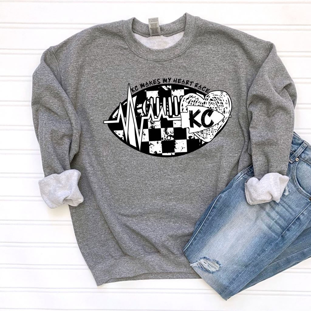 Black & White KC Makes My Heart Race Heather Graphite Sweatshirt