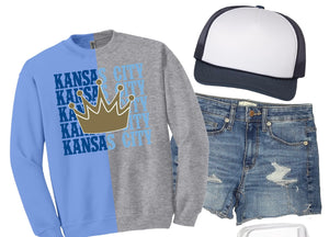 **PREORDER** Kansas City Gold Crown Sports Grey & Light Blue Split Sweatshirt