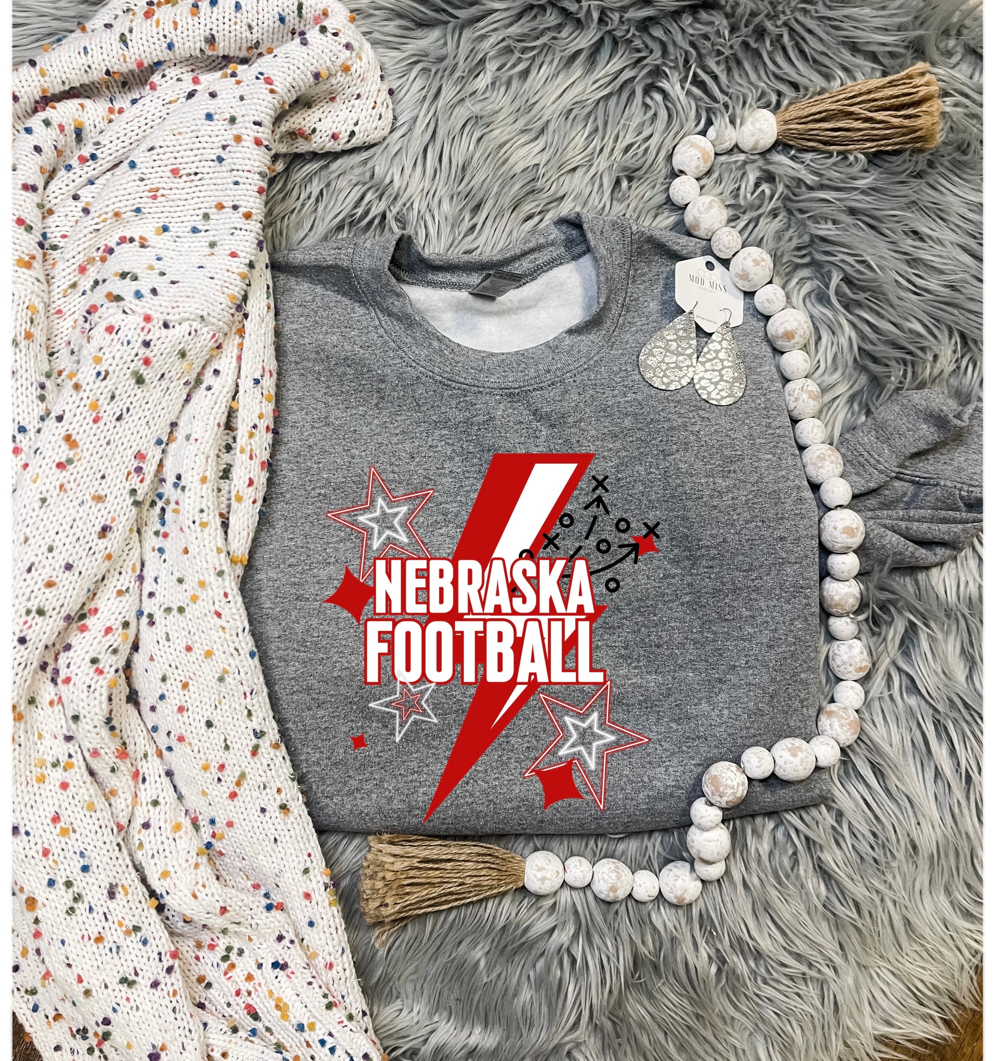 Nebraska Football Lightening Bolt Dark Grey Sweatshirt