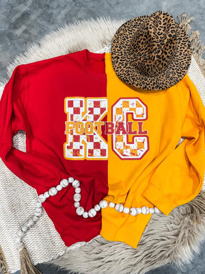 **PREORDER** Red & Gold Split KC Football Sewn Split Sweatshirt