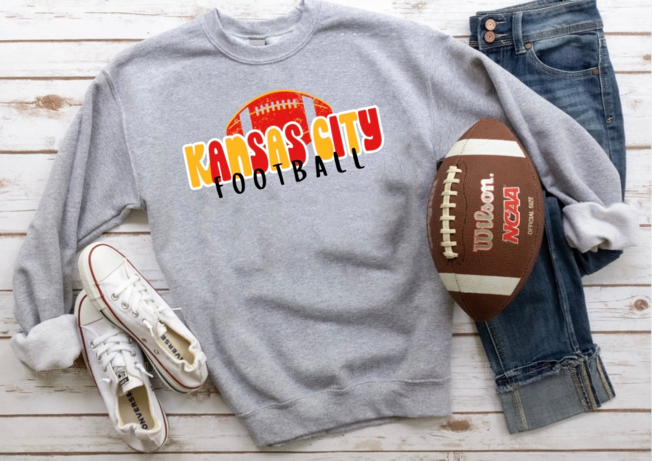 Kansas City Football Retro Distressed Sweatshirt - Olive Street Boutique