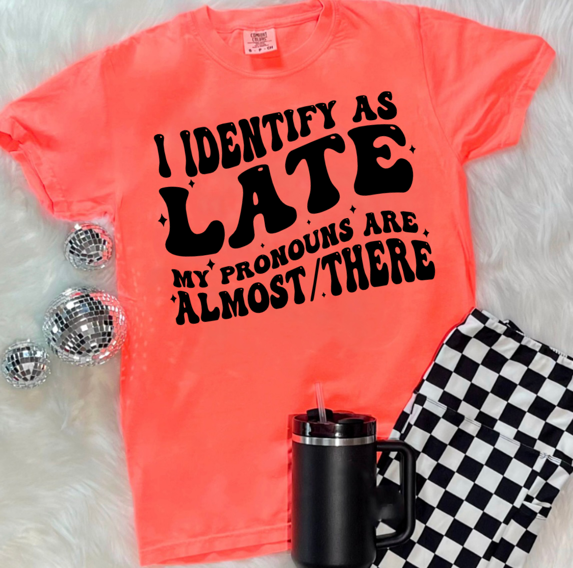 Black I Identify As Late Neon Coral Tee