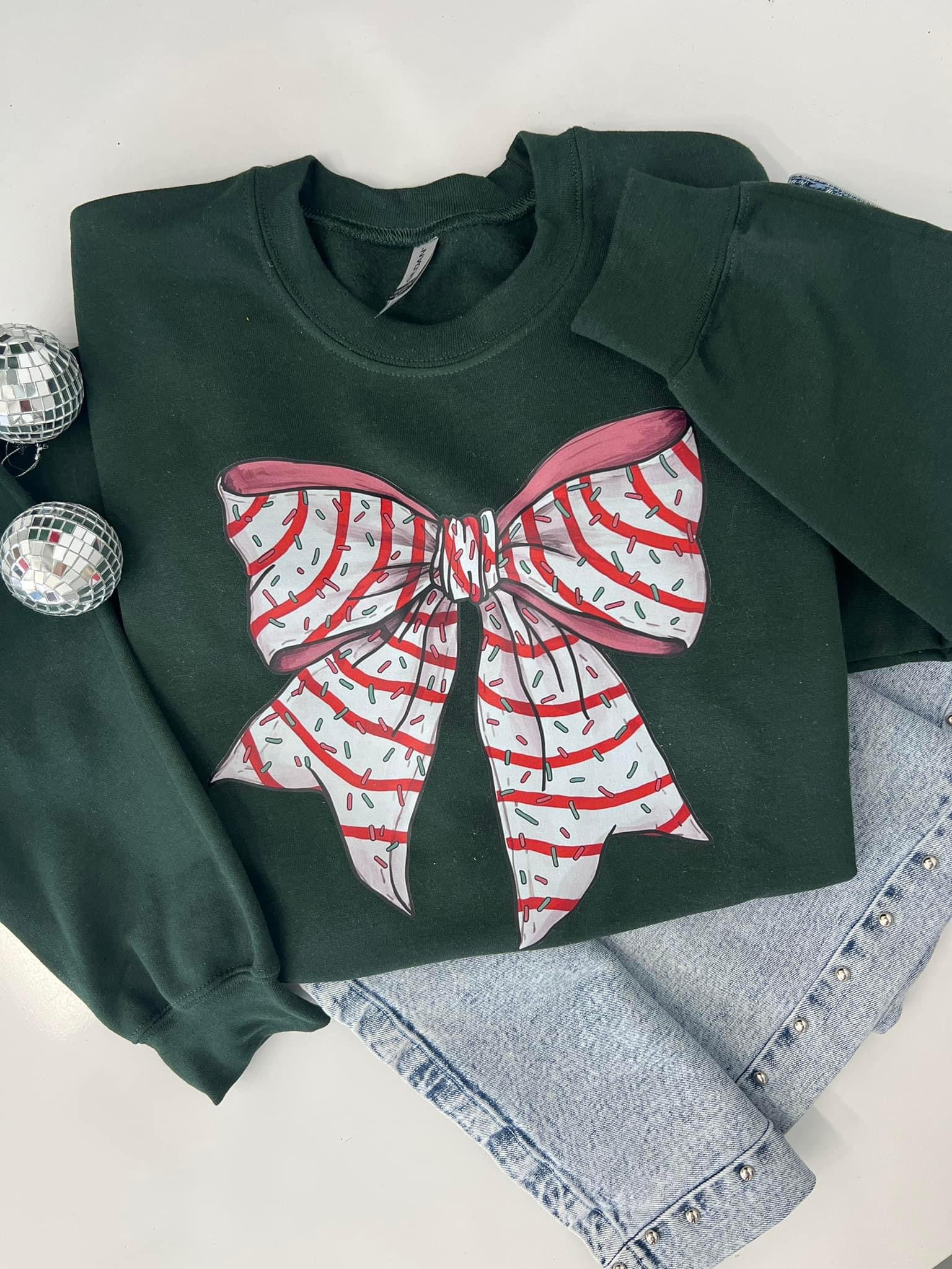 Christmas Cake Bow Forest Green Sweatshirt