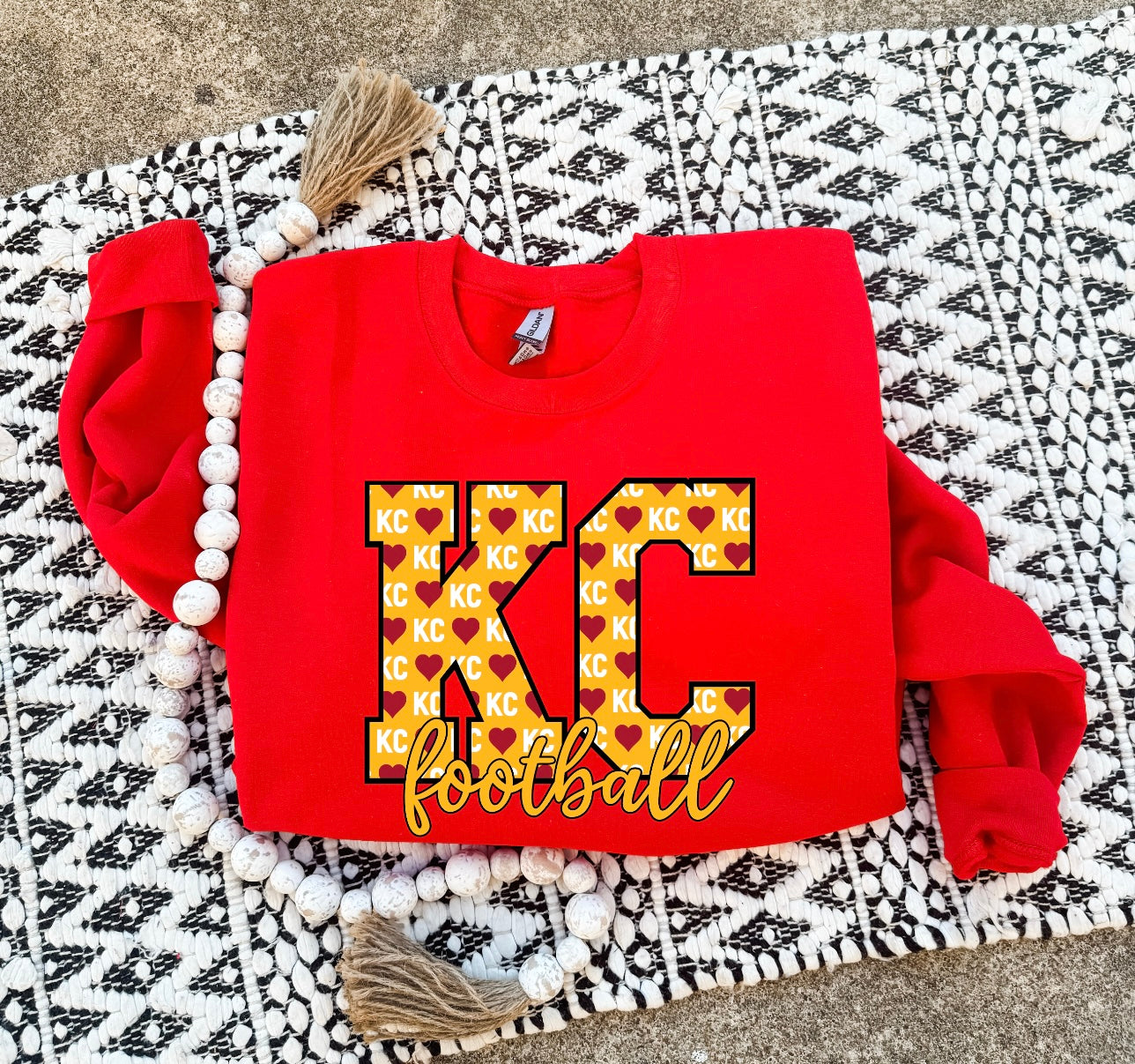 **HALFTIME DEAL** KC Block Football Script Hearts Red Sweatshirt