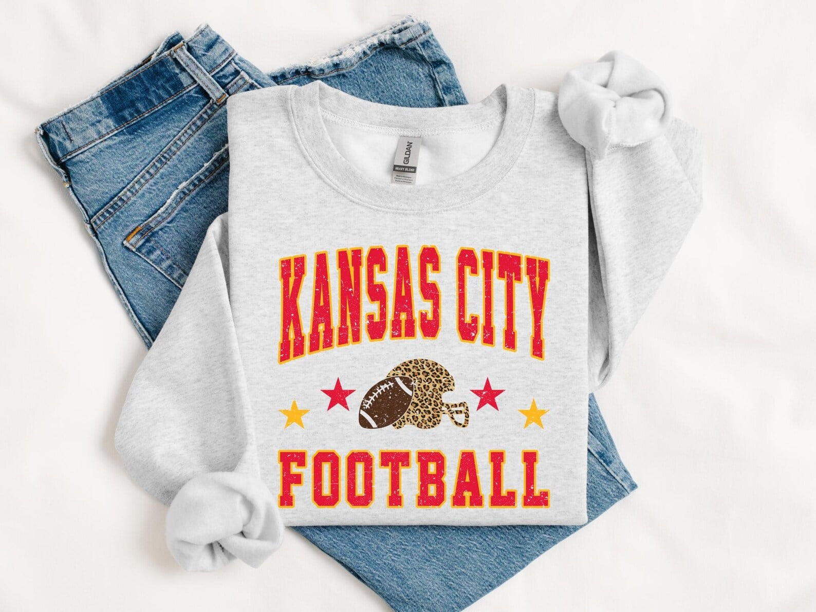 **HALFTIME DEAL** Leopard Helmet Football Kansas City Football Ash Sweatshirt