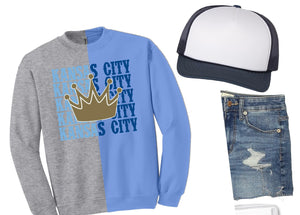 **PREORDER** Kansas City Gold Crown Sports Grey & Light Blue Split Sweatshirt