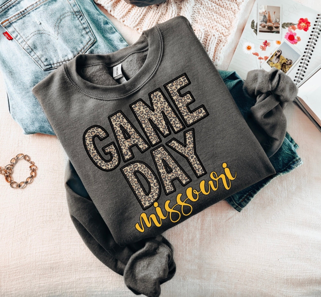 Leopard Game Day Missouri Charcoal Sweatshirt