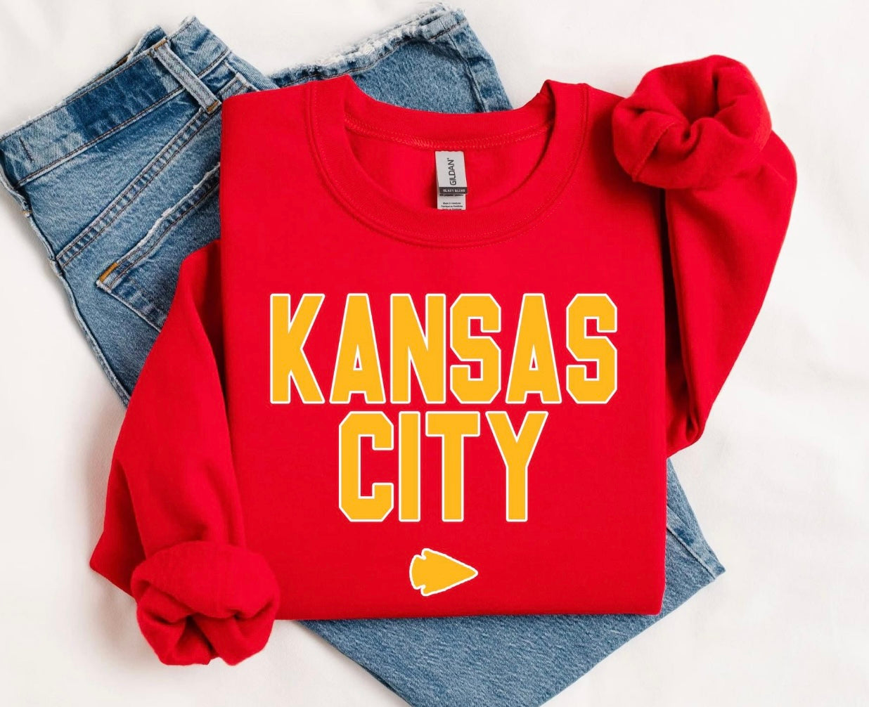 **HALFTIME DEAL** Gold & White Kansas City Arrowhead Red Sweatshirt